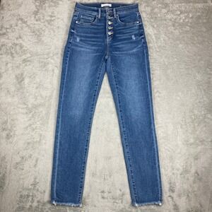 LOFT Made & Loved The Skinny Jeans 24/00 Blue High Rise Button Fly‎ Frayed Hem